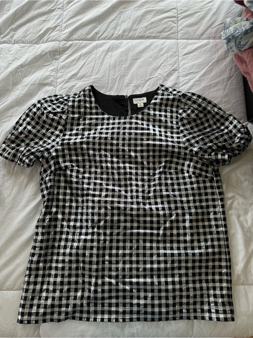 J. Crew Black and Silver Gingham Short Sleeve Shirt